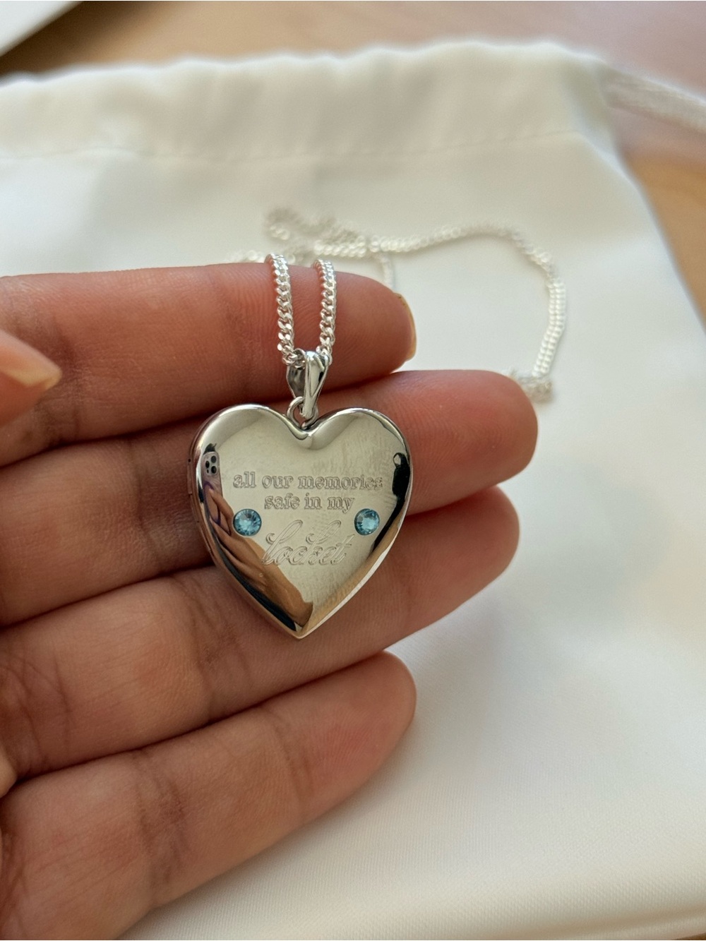 Madison Beer Silver Heart Locket Necklace with Blue Accents - Picture 4 of 6